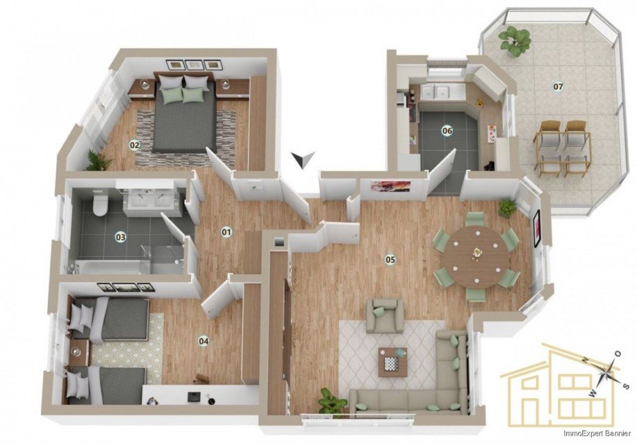 Grundriss neu Visualisierung Etagenwohnung Gro�bettlingen