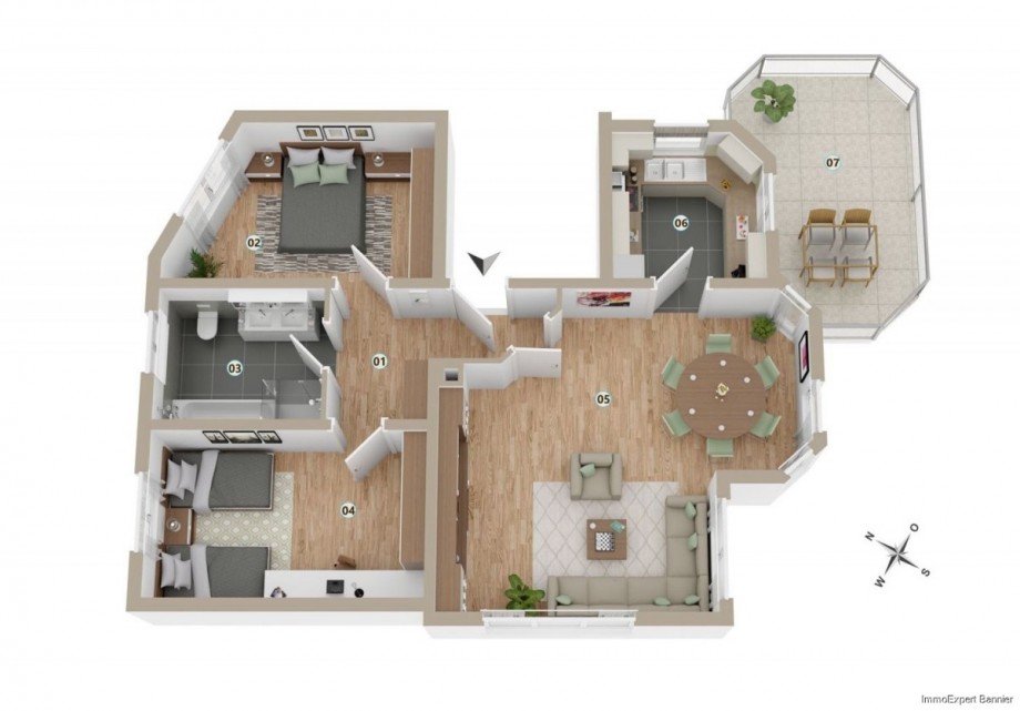 Grundriss neu Visualisierung Etagenwohnung Gro�bettlingen